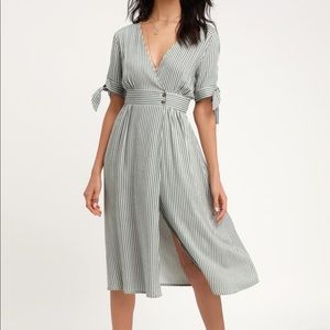 Lulu’s Sunshine Dreamer Green Striped Wrap Dress